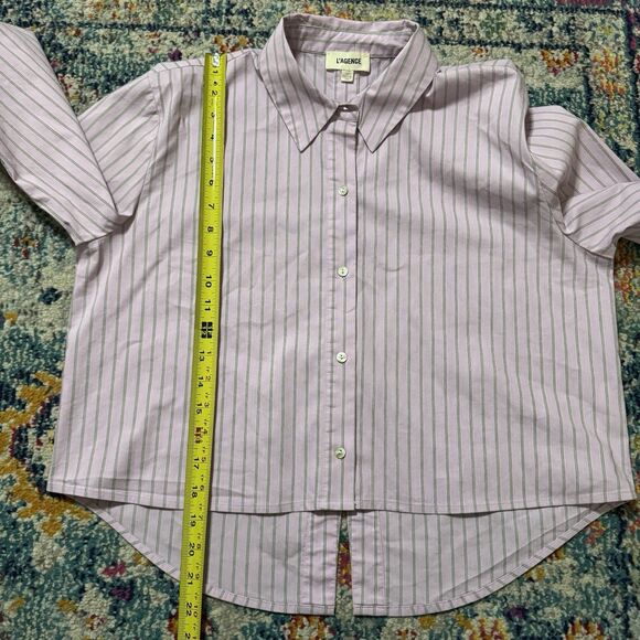 L'AGENCE Cosette Striped High-Low Cropped Button Up Shirt Size Small - Picture 6 of 9